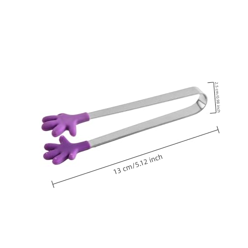 4PCS Silicone Mini Tongs, 5 Inch Colourful Small Hand Shape Metal Food Tongs, Kitchen Tool for Serving Food, Ice Cube, Fruits, Sugar, Barbecue, Desserts，Great for Party, Buffet