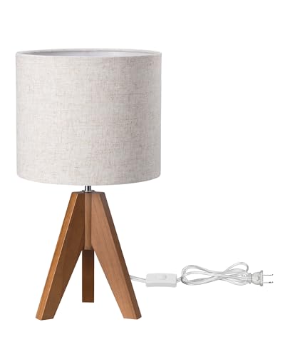 EDISHINE Tripod Table Lamp, Small Cute Bedside Lamp, 14.2 Inch, E26 Base - color: Light Brown