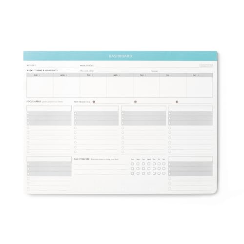 Dashboard Weekly Planner Desk Pad w/Daily Habit Tracker for Work & Study - color: Robin Egg Blue