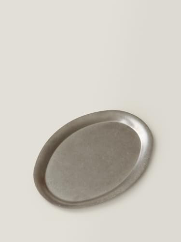 WENSHUO Vintage Oval Serving Plate, Distressed Stainless Steel Charcuterie Platter, Rustic BBQ Snack Dish, Outdoor Camping Tray (Large) - size: L: 10.6”L × 7.9”W