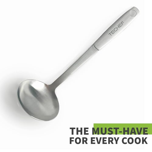 TECHEF - ChefCore 304 Stainless Steel Ladle with Ergonomic Handle, One-Piece Unibody Design, Rustproof & Heat Resistant, 9" Serving Utensil – Made in Korea - size: Ladle