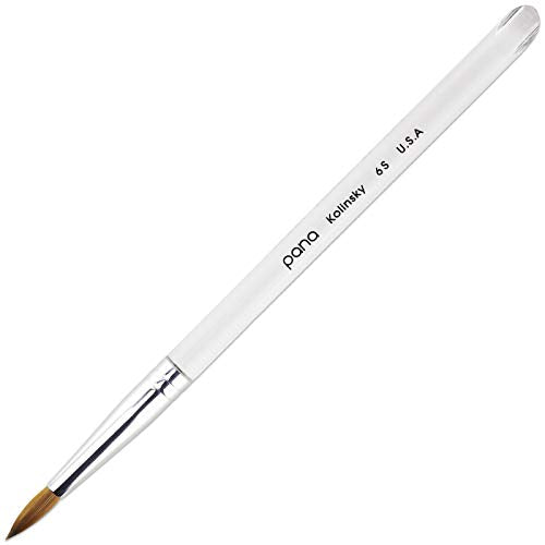 PANA Pure Kolinsky Hair Nail Brush - Round Clear Acrylic Handle (Size 6) - for Acrylic Nail Application, Nail Extension, Manicure Pedicure Salon Beginner and Professional - color: Clear, size: Size 6
