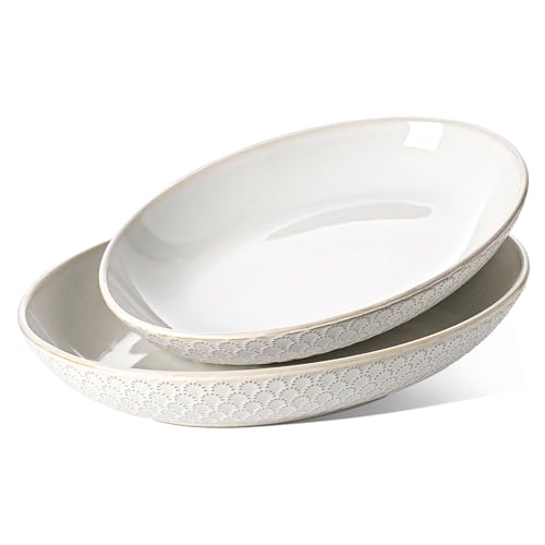 LE TAUCI Ceramic Serving Bowls Set of 2, Large Serving Dishes for Entertaining, 11.8 & 13.7 Inch Oval Serving platter, Salad Fruit Bowl, Pasta Bowls, Microwave & Dishwasher Safe - Arctic White - color: Arctic White, size: S+M