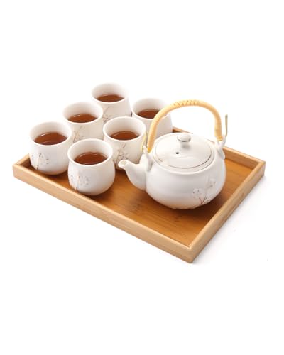 Dujust Japanese Tea Set, White Porcelain Chinese Tea Set (Plum in Golden) - color: White