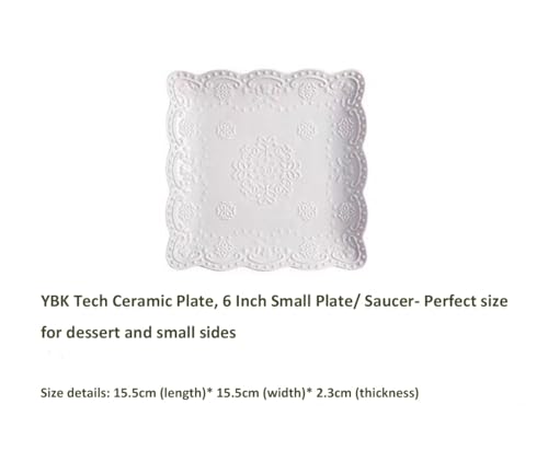 YBKTEX Ceramic Plate, Square Embossed Lace Plate (White, 6-inch) - color: White, size: 6-Inch