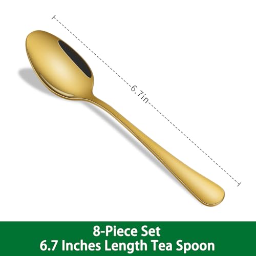 Gold 6.7 Inch Teaspoon Set Of 8, Stainless Steel Tea Spoons for Dessert, Golden Metal Small Spoons For Restaurant, Silverware Spoons For Coffee - color: Gold