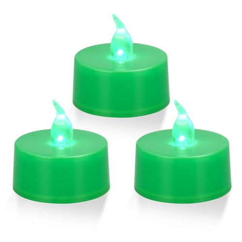 KOABY 12 Pack Green Light Flameless Tea Lights, Green Base, Last 100H - color: Green Light, Green Base, size: 12 Pack