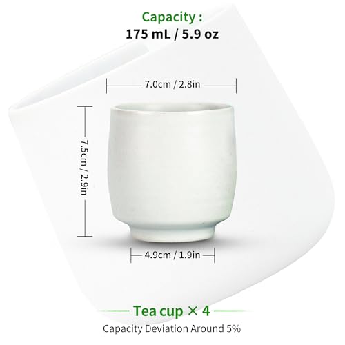 TEANAGOO Japanese Tea Cups, Chinese Tea Cup, 7.2Oz / 205 Ml, Ceramic Tea Cups for Adults, Ceramic Cups no Handles, Japanese Cups, Asian Matcha Cup, Ivory White, 4 Pcs/Box, H7 - color: Ivory White, size: 7.2 fl oz (4-Count)