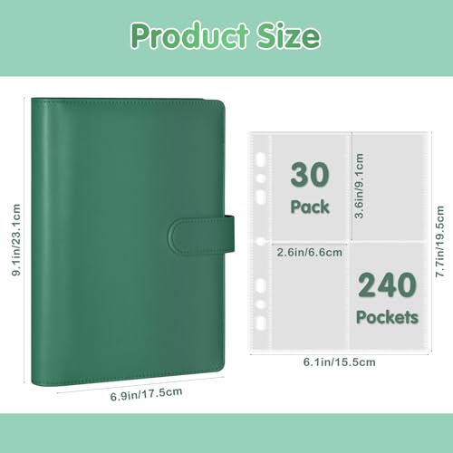 A5 Photocard Holder and Binder, PU Leather 6-Ring Album with Magnetic Closure, Includes 30 Pack 4-Pocket Pages for 240 Cards, Card Holder for Kpop, Trading, and ID Cards (Forest Green) - color: Forest Green