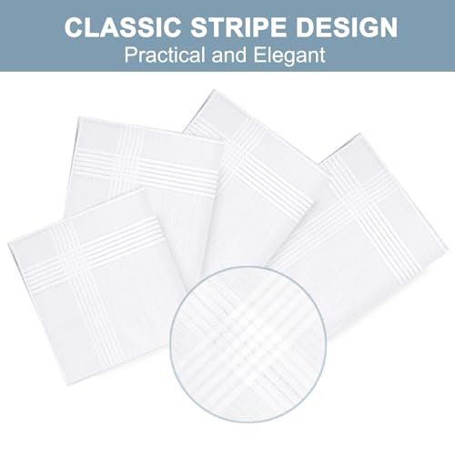 12 Pcs Handkerchiefs for Men, 100% Soft Cotton White Men's Handkerchiefs, Large Classic Hankies for Men
