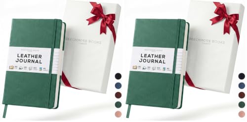 BEECHMORE BOOKS Premium Lined Leather Journal for Men & Women, 5" x 8" (A5) Thick 120gsm Ivory Cream Paper Notebook, Hardcover Vegan Leather Personal Diary, With Gift Box (Dartmouth Green) (Pack of 2) - color: Dartmouth Green, size: A5 - 5.8" x 8.3" Mediu