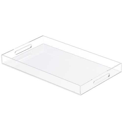 Acrylic Tray 20x12 with Cut Handles - Spill Proof Decorative Tray is an Ideal Countertop Organizer for Living Rooms, Ottoman Coffee Tables, Offices, Kitchens & Serving Guests - color: Transparent, size: 20" x 12" x 2"