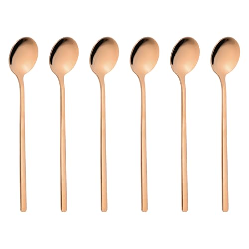 HARFINGTON 6pcs Tea Stirring Spoons 5"(13cm) 304 Stainless Steel Round Soup Spoon with Long Handles for Espresso Sugar Dessert Cereal Ice Cream Cocktail Coffee Bar Accessories, Rose Gold - color: Rose Gold, size: 5"