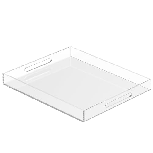 Acrylic Tray 20x16 with Cut Handles - Spill Proof Decorative Tray is an Ideal Countertop Organizer for Living Rooms, Ottoman Coffee Tables, Offices, Kitchens & Serving Guests - color: Transparent, size: 20" x 16" x 2"