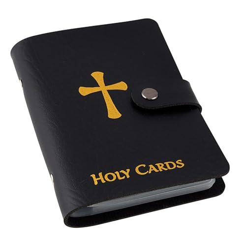 Needzo Black Holy Card Holder, Travel Booklet for Prayer Cards, 20 Double Sided Sleeves, 3 ½ x 5 ¼ Inches