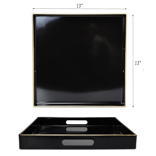 Spsyrine Black Decorative Tray for Living Room, Square Modern Plastic Coffee Serving Table Tray for Ottoman Bathroom Kitchen, 13"*13" - color: Bs02re