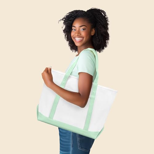DALIX 23" Premium 24 oz. Cotton Canvas Shopping Tote Bag - color: Mint Green