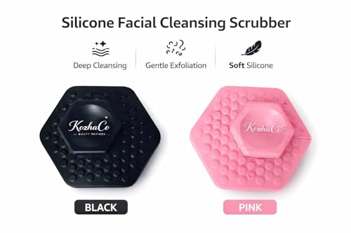 Hexagonal Silicone Face Scrubber, Manual Facial Cleansing Brush, Pink and Black (Black) - color: Black