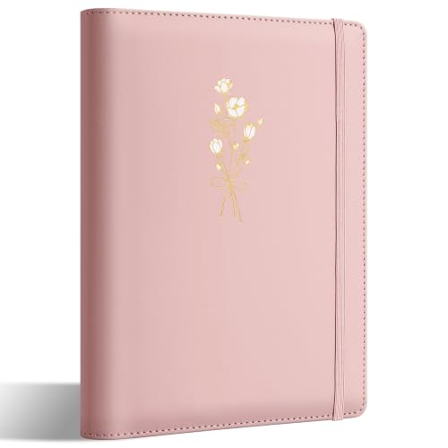 Ovesmusl Aesthetic A5 Binder 6 Ring, PU Leather Refillable Planner Cover - color: Pink-flowers, size: A5