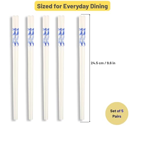 Porcelain Chopsticks Set of 5 Pairs, Reusable Bone Ceramic Chopsticks, Dishwasher Safe, Non-Slip Design, Elegant Gift Box for Family or Restaurant Use (lotus) - color: lotus