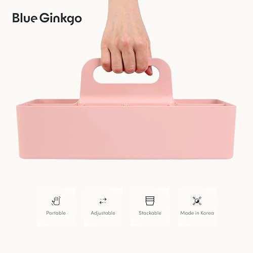 BLUE GINKGO Stackable Organizer Caddy, Long, Pink, Made in Korea - color: PINK, size: Long Rectangle
