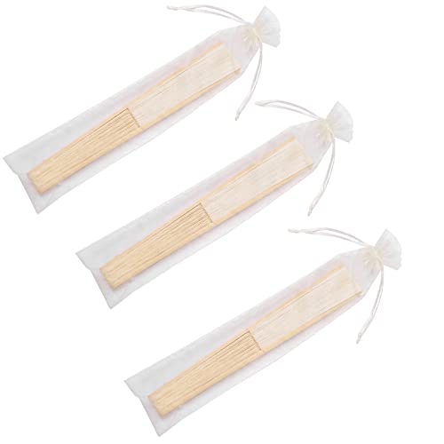 50pcs Paper Hand Fan with Organza Bags Bamboo Handheld Folding Fans DIY Decorative Wedding Party Favors (Cream) - color: Cream