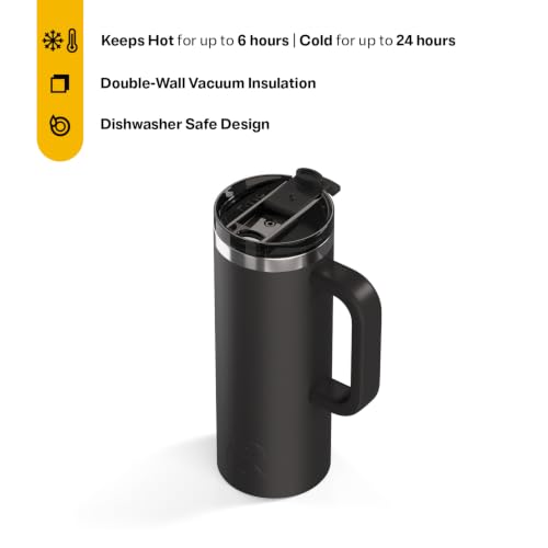 RTIC 20oz Road Trip Travel Mug with Lid and Handle, Ceramic Lined, Black - color: Black, size: 20 Ounces