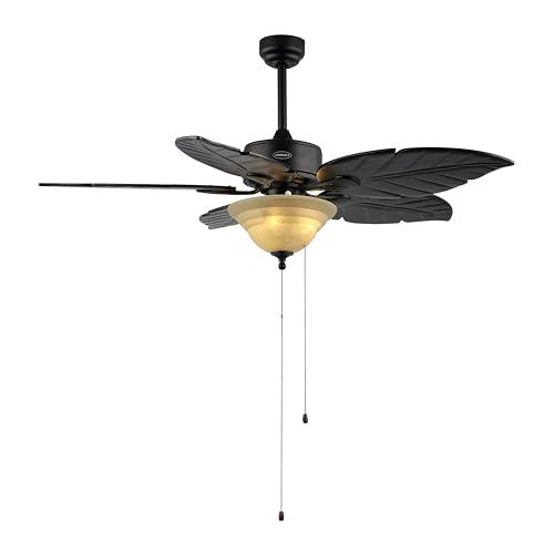 JONATHAN Y Poinciana 52" Coastal 3-Light Palm Leaf Ceiling Fan, Black - color: Black