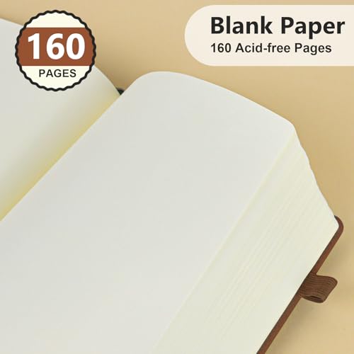 Blank Journal Notebook 5.9"×8.5", Leather Sketchbook,160 Pages Sketch book - color: Brown, size: Blank Page
