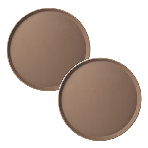 CURTA 2-Pack 14 Inch Non-Slip Serving Tray, Brown Round Server Tray - color: Brown-round, size: 14 Inch