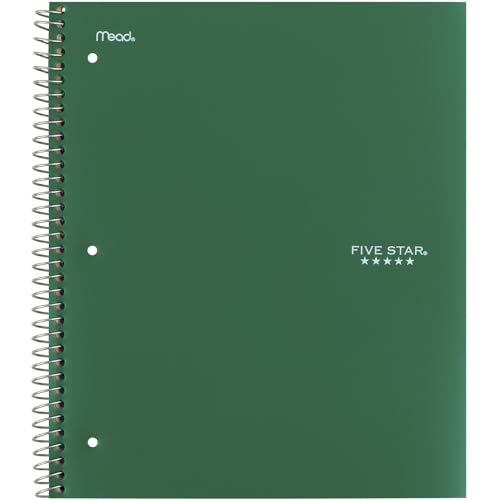 Five Star Spiral Notebook + Study App, 5 Subject, College Ruled Paper, 8-1/2" x 11", 200 Sheets, Fights Ink Bleed, Water Resistant Cover, Forest Green (72079) (Pack of 6) - color: Green, size: 1 Count (Pack of 6)