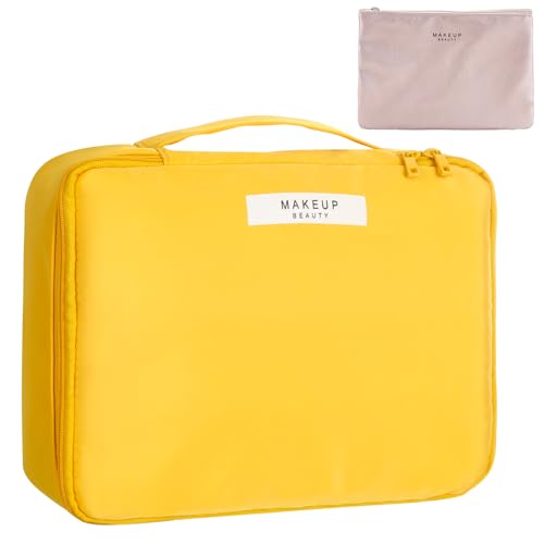 Queboom Travel Makeup Bag Cosmetic Bag Toiletry Bag for Women & Men, Yellow - color: Yellow-1pcs