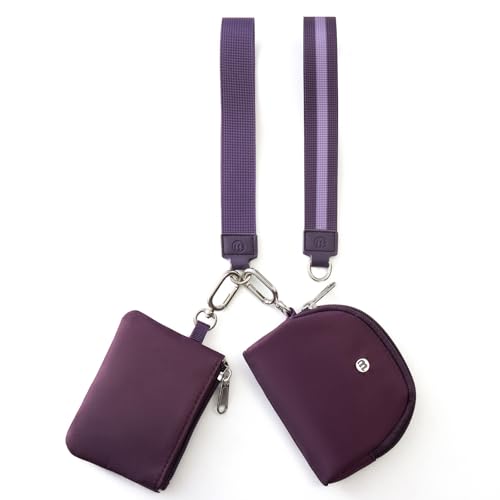 Mini Dual Pouch Wristlet Wallet for Women – Zip Around wristlet Keychain Wallet with 2 Wristlets, Ideal for Dog Walking, Coffee Runs & Lunch Break Essentials (Eggplant) - color: Eggplant