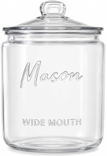 1 Gallon Mason Glass Jar with Lid – Wide Mouth Glass Storage Jar with Airtight Lid, Kitchen Pantry Container with Measurement Markings for Cookies, Candy, Flour Jar, Sugar & Dog Treats - size: Pack of 1