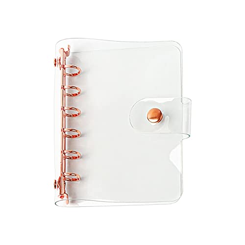 A7 Soft PVC Binder Cover Clear Rose Gold Refillable Budget Binder 6-Holes Loose Leaf Notebook Binders Round Ring Personal Planner Pages Protectors with Snap Button Closure File Folder - color: Clear Cover + Rose Gold Binder, size: Personal A7