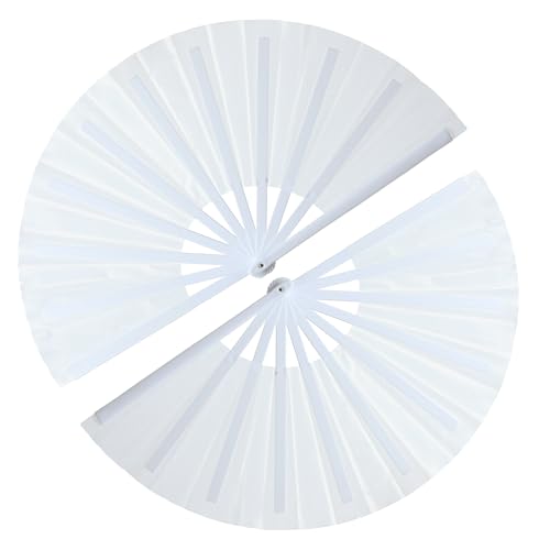 13inch Large Rave Fan Popping Fan Clacking Fans for Line Dancing,Hand Fans for Women Foldable,Boots on The Ground Fan,Portable for Outdoor,Wedding,Party,Decoration(White,2 Packs) - color: White