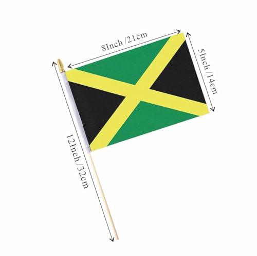 25Pack Small Jamaica Flag Handheld Mini Jamaican Flag on Stick 5x8 Inch - color: Jamaica
