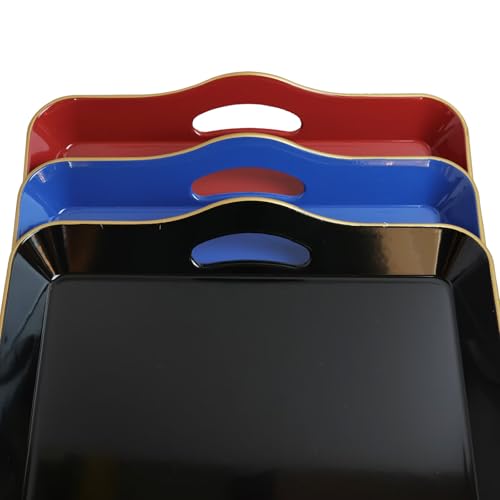 Spsyrine Large Black Serving Tray with Handles, Plastic Decorative Tray for Coffee Table, Ottoman, Bathroom, Home Decor 17.3"*11.8"*2" - color: L1black