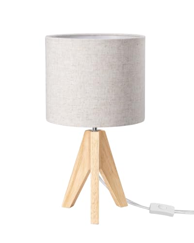 EDISHINE Small Table Lamp, Boho Bedside Lamp, Linen Fabric Shade, 14.2 Inch - color: Natural Wood&Beige Shade
