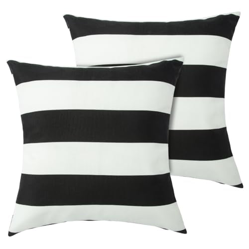 Outdoor Pillow Covers 18x18 Inch Pack of 2, No Insert-Black White Stripe - color: Black White Stripe, size: 18"L x 18"W