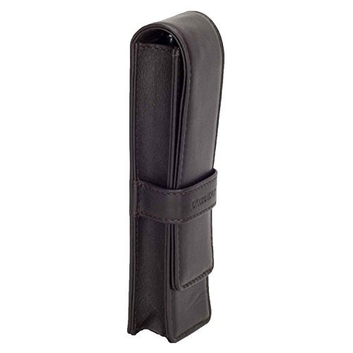 DiLoro Leather Double Pen Case Pencil Pouch Holder for Two Fountain Ballpoint Rollerball Pens and Pencils (Espresso Dark Brown) - color: Espresso Dark Brown
