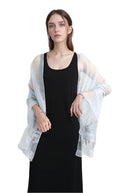 Jeelow Long Silk Blend Embroidered Floral Shawl Scarf Wrap for Women - color: Sky Blue Flowers