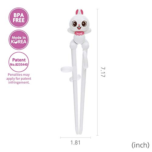 Rabbit White Chopsticks, Training Chopsticks, Learning, Beginner, Brain Training, Practice, Korean Food, Japanese Sushi, 1 Step to Learn Chopstick, Right Handed - Made in Korea