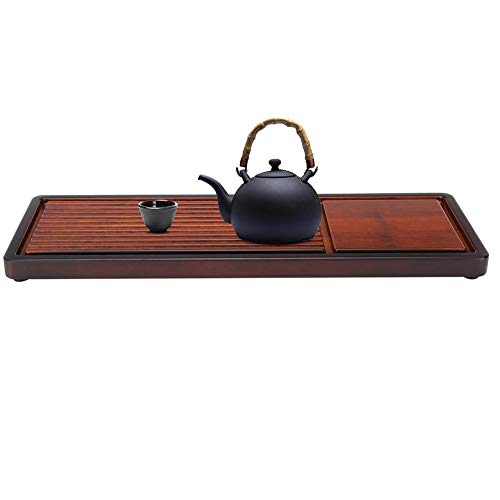 Fdit Tea Tray, Chinese Kung Fu Tea Serving Tray with Drainage Design 15.6 x 5.5 inch Tea Table Set for Home Office Kitchen
