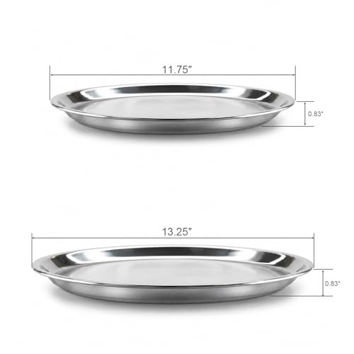 2-Piece Stainless Steel Serving Tray Set, Round Metal Platters with Mirror Finish, 13.25" & 11.75" Food Grade Serving Trays for Appetizers, Drinks, Coffee Table, Decorative Tray