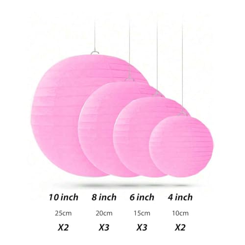 Pink Paper Lanterns Decorative 10pcs Party Hanging Decorations for Bachelorette Wedding Birthday Baby Shower Graduation Anniversary Pink Themed Room Decor DIY Activities - color: Pink