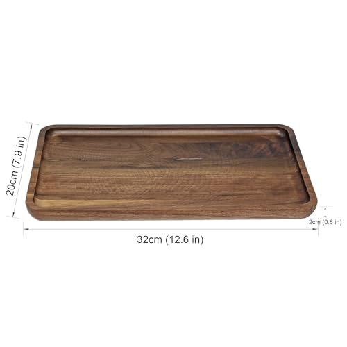 Wooden Serving Tray Walnut Wood Breakfast Platter Food Snack Dessert Coffee Tea Decorative Vanity Tray with Edge for Kitchen Living Room Bathroom Bedroom Home Decor (Large, Rectangular)