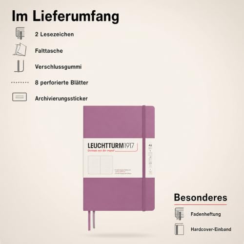 LEUCHTTURM1917 - Notebook Hardcover Medium A5-251 Numbered Pages for Writing and Journaling - Thinking Ahead (Dotted Paper, Dusty Rose) - color: Dusty Rose, style: Dotted