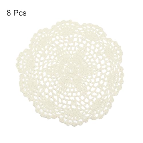 uxcell Crochet Doilies, 8Pcs 8" - Handmade Crochet Cotton Coaster, Round Lace Placemats with Floral Patterns for Wedding Party Decoration (Beige) - color: Beige