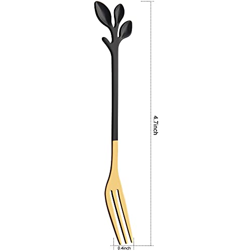 AnSaw 10-Piece Black & Gold Leaf Dessert Forks Set-4.7" Mini Cocktail Fork - color: Black & Gold